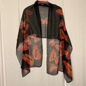 Scarf Sheer Lightweight Black w/ Butterfly Print